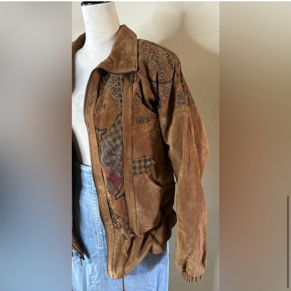 Brown Patterned Bomber Jacket - image 8